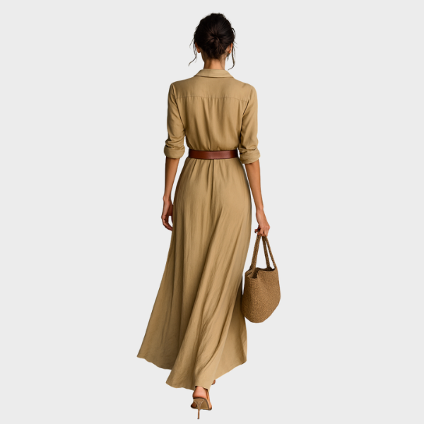 Classic Buttoned Maxi Dress with Belted Waist and Elegant Flowing Fit | Matilda maxi