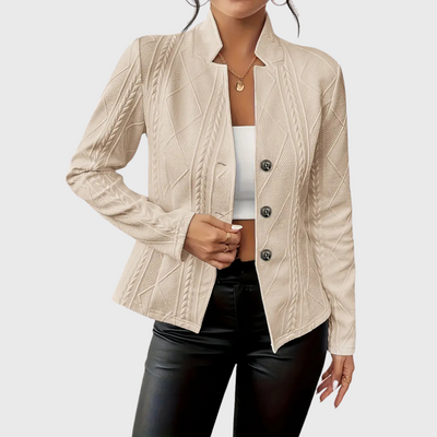 WOMEN’S STRUCTURED KNIT SLIM-FIT BLAZER WITH BUTTON DETAIL | VIVI