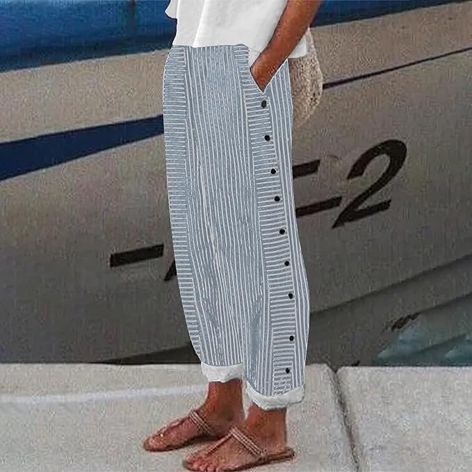 Sera - Striped Button-Accent Pants