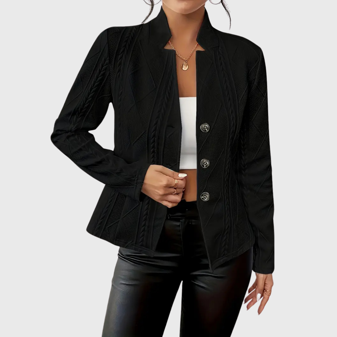 WOMEN’S STRUCTURED KNIT SLIM-FIT BLAZER WITH BUTTON DETAIL | VIVI