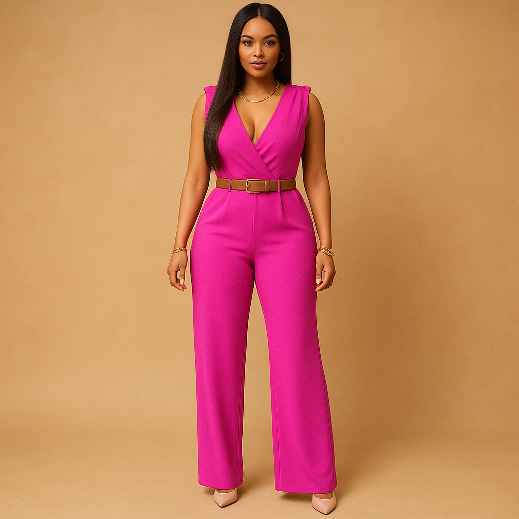 Women's High-Waisted Deep V-Neck Jumpsuit | Maud