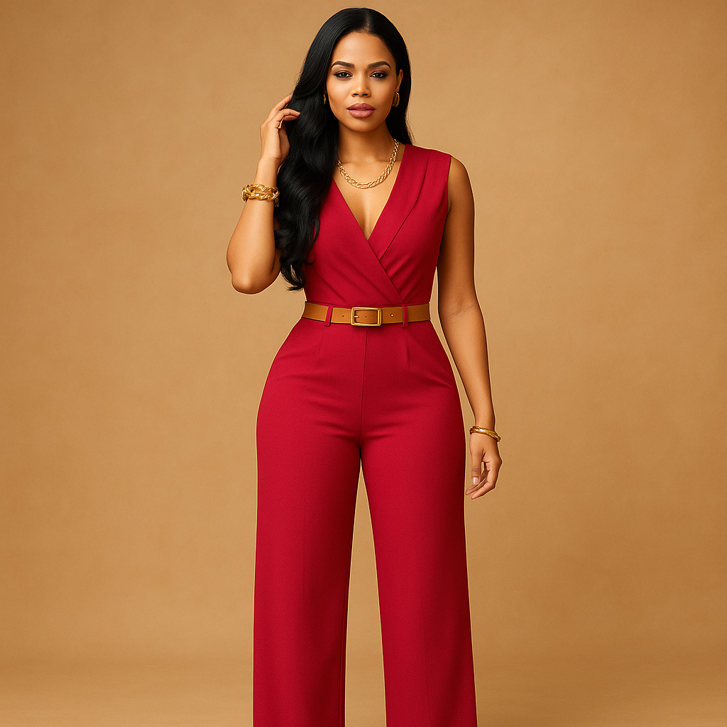Women's High-Waisted Deep V-Neck Jumpsuit | Maud