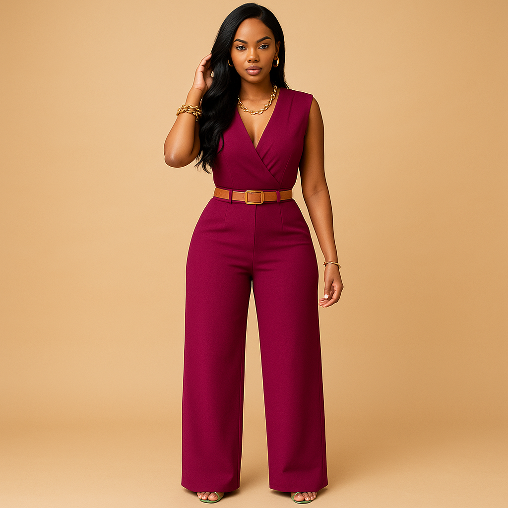 Women's High-Waisted Deep V-Neck Jumpsuit | Maud