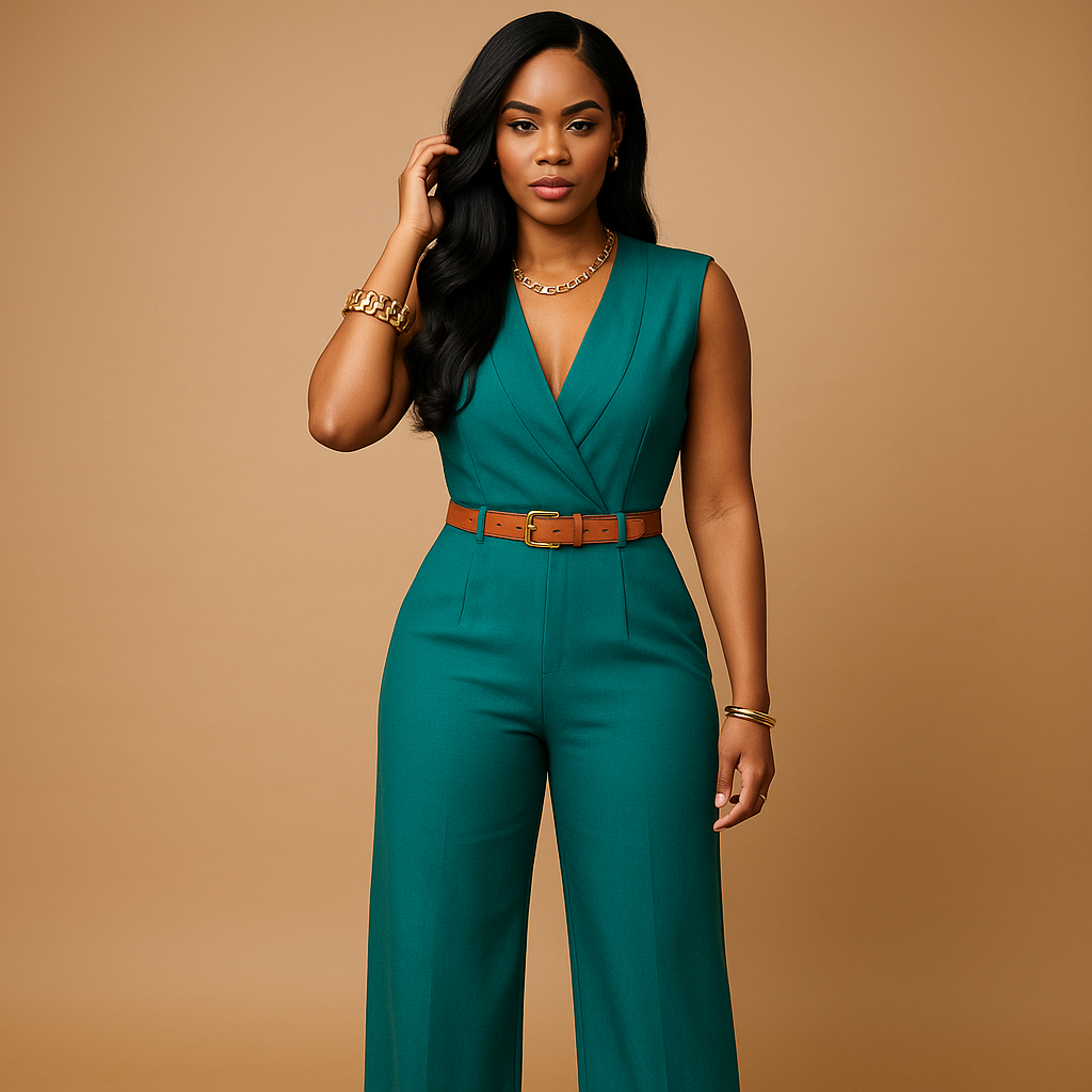 Women's High-Waisted Deep V-Neck Jumpsuit | Maud