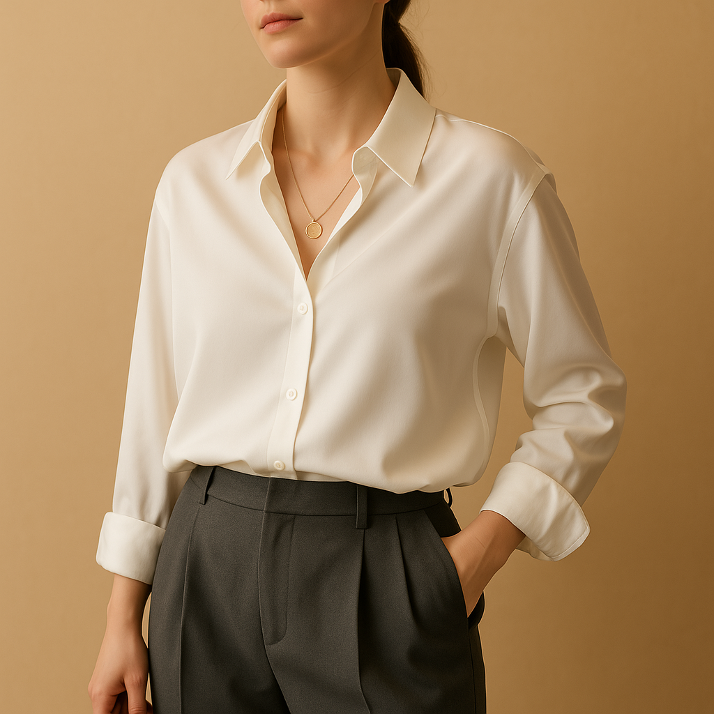 Mirthe Women's Satin Blouse with Folded Collar