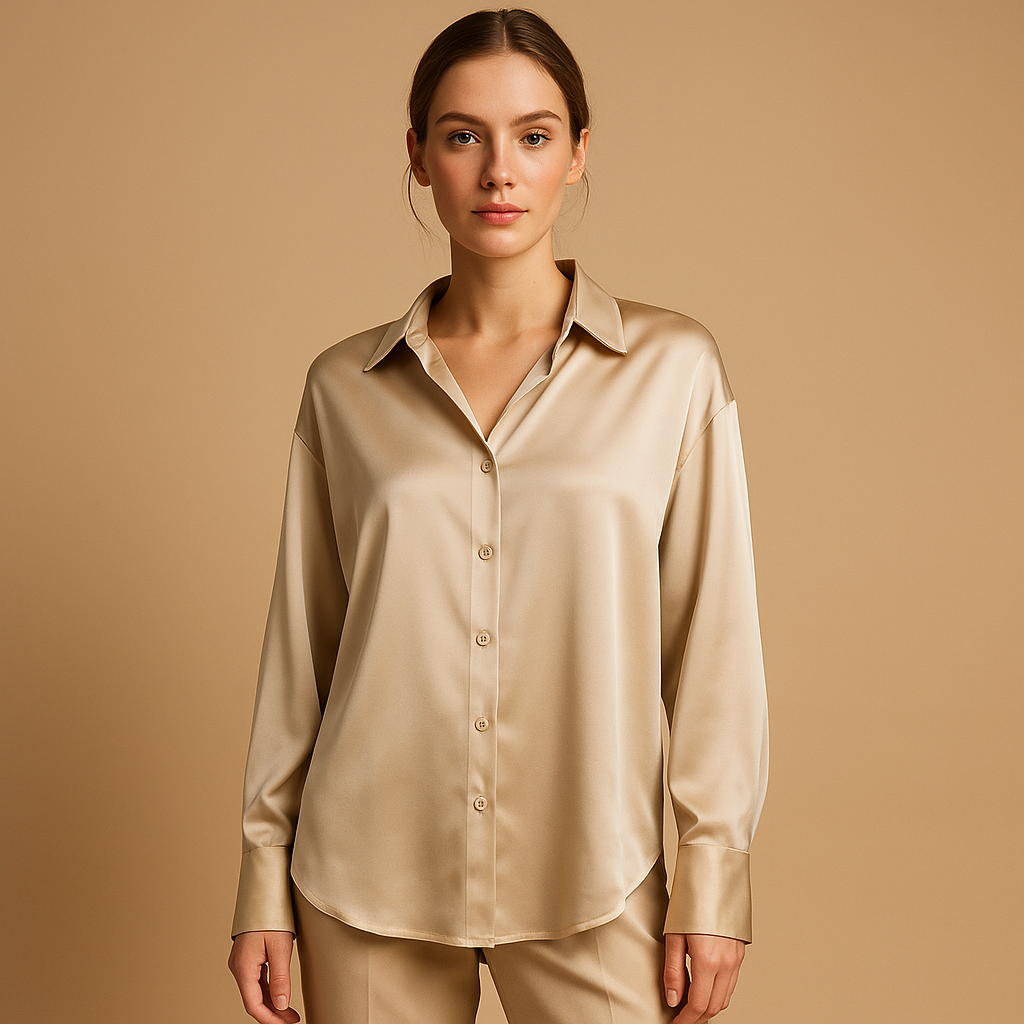Mirthe Women's Satin Blouse with Folded Collar