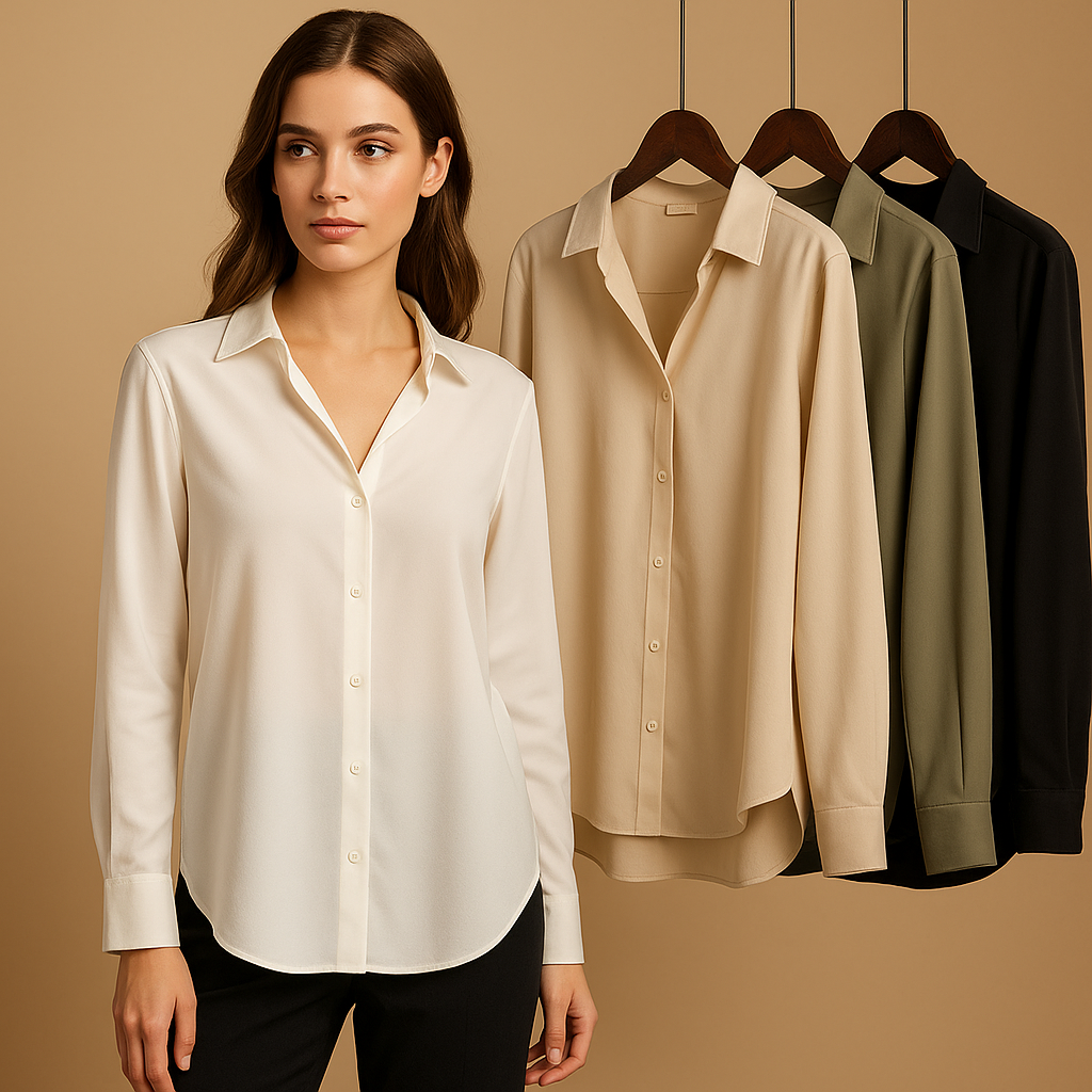 Mirthe Women's Satin Blouse with Folded Collar