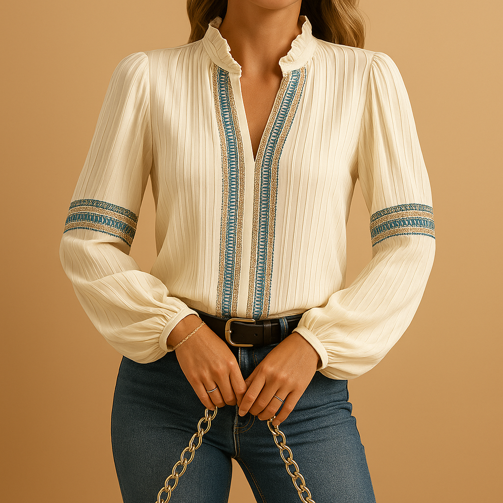 Nadine | Women's Elegant Blouse with Lace and Lantern Sleeves