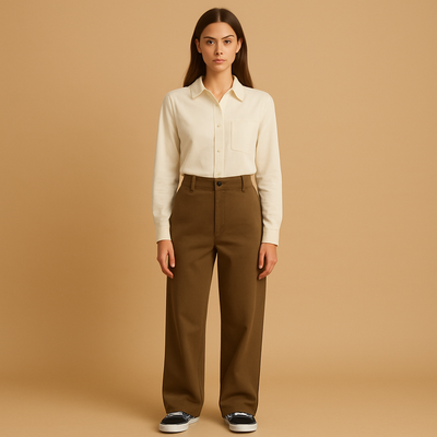 Women's Asymmetrical Baggy Pants with Double Button Closure | Roos
