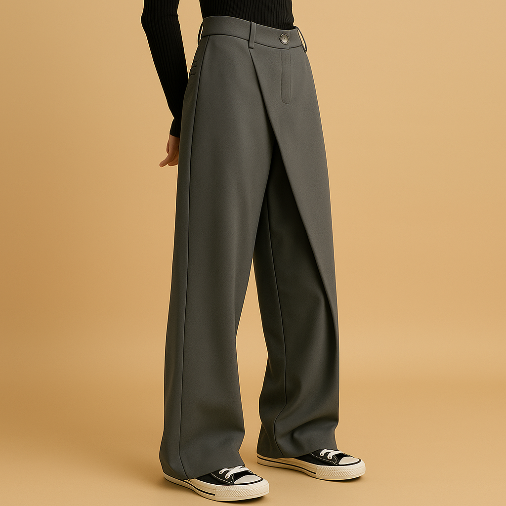 Women's Asymmetrical Baggy Pants with Double Button Closure | Roos