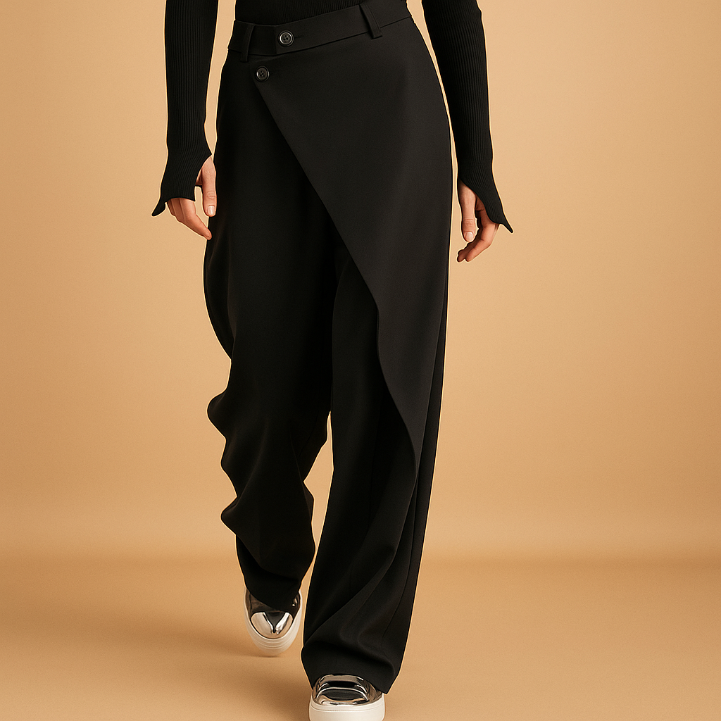 Women's Asymmetrical Baggy Pants with Double Button Closure | Roos