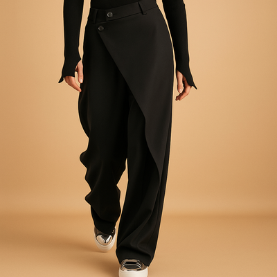 Women's Asymmetrical Baggy Pants with Double Button Closure | Roos