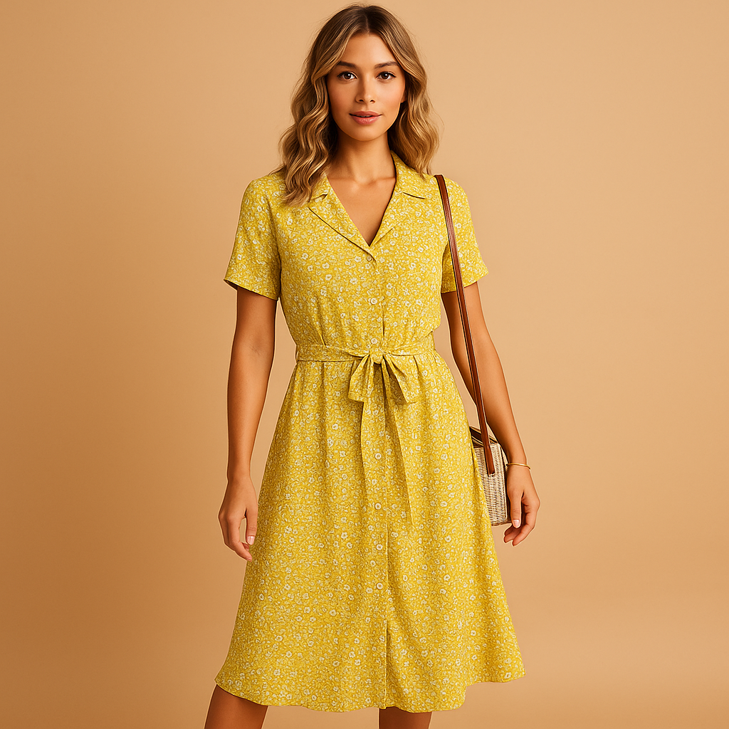 Fleur Women's Short Sleeve Floral Print Midi Dress