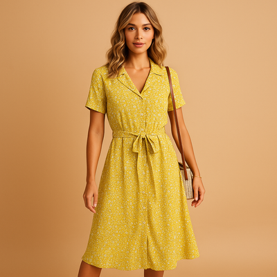 Fleur Women's Short Sleeve Floral Print Midi Dress