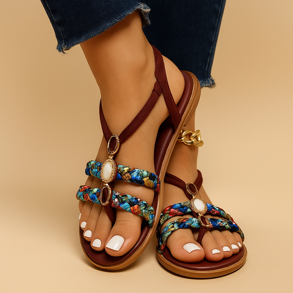 Yara Women's Boho Sandals with Pearl Accents