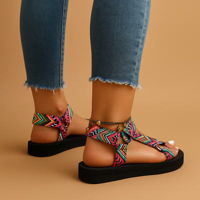 Women's Lianne Boho Sandals with Rope Design and Flat Sole