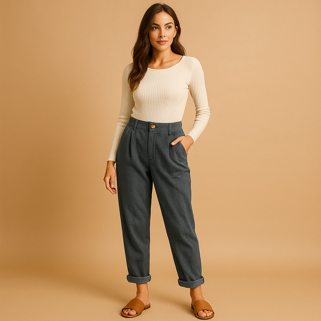 High-Waisted Straight-Leg Corduroy Trousers for Women | Nina