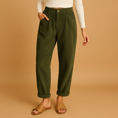 High-Waisted Straight-Leg Corduroy Trousers for Women | Nina