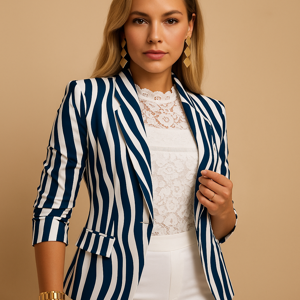 Chic Women's Blazer with Bold Print and Shawl Collar | Nienke