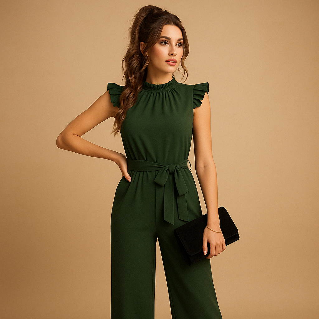 Yasmine Women's Elegant Jumpsuit with Belt and Cape Sleeves