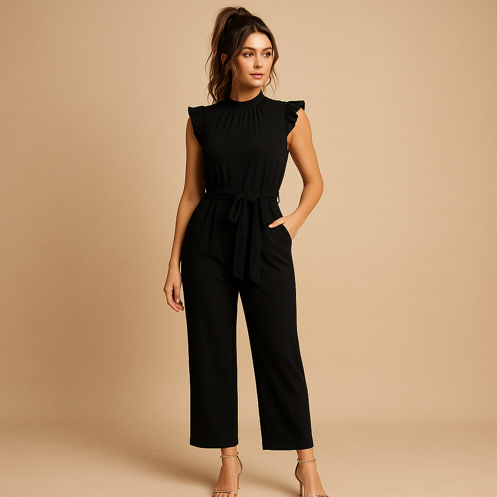 Yasmine Women's Elegant Jumpsuit with Belt and Cape Sleeves