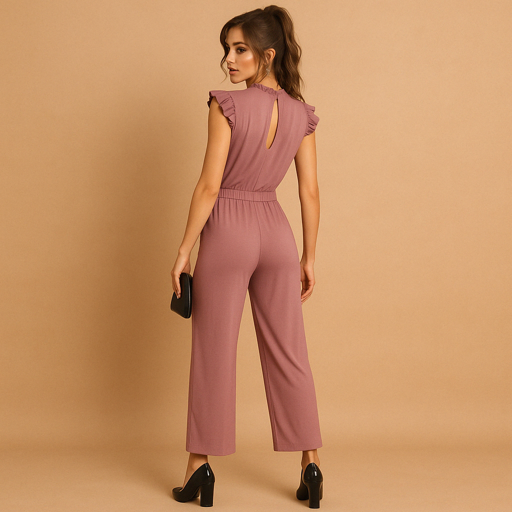 Yasmine Women's Elegant Jumpsuit with Belt and Cape Sleeves