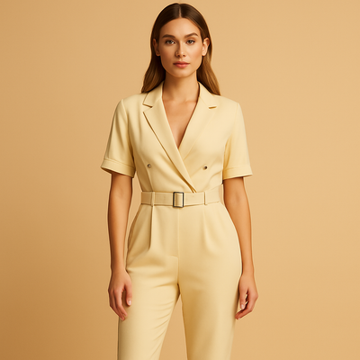 Chic Women's Jumpsuit with Collar and V-Neck | Merel