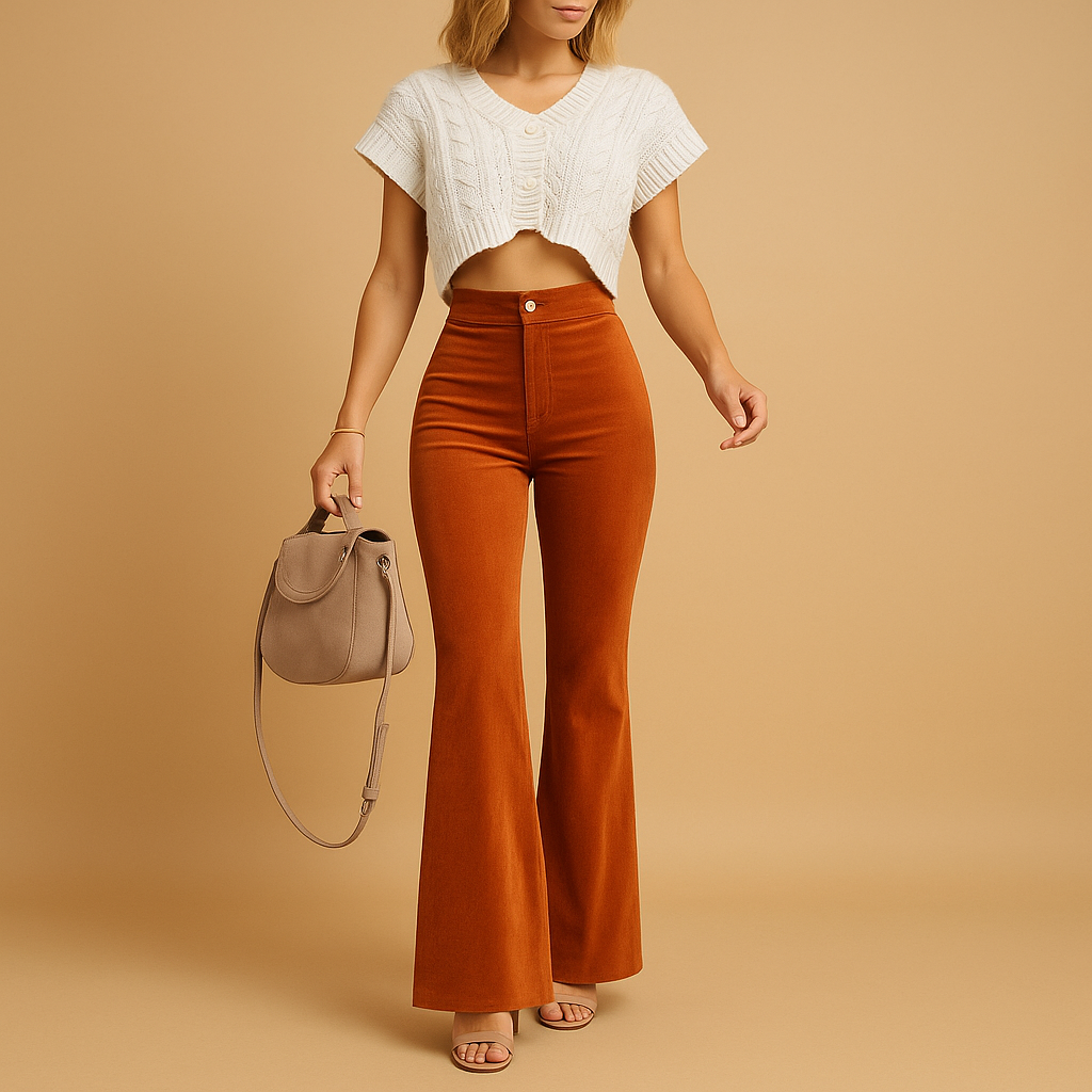 High-Waisted Flared Corduroy Pants for Women | Yinthe
