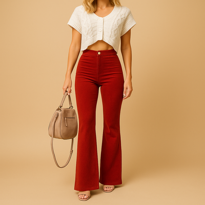 High-Waisted Flared Corduroy Pants for Women | Yinthe