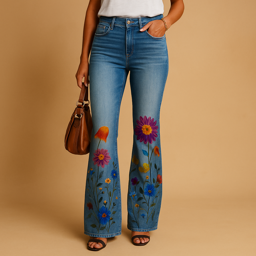 Yara Women's Floral Print Flared Jeans