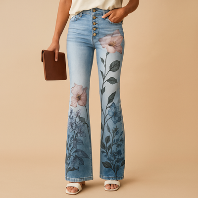 Yara Women's Floral Print Flared Jeans