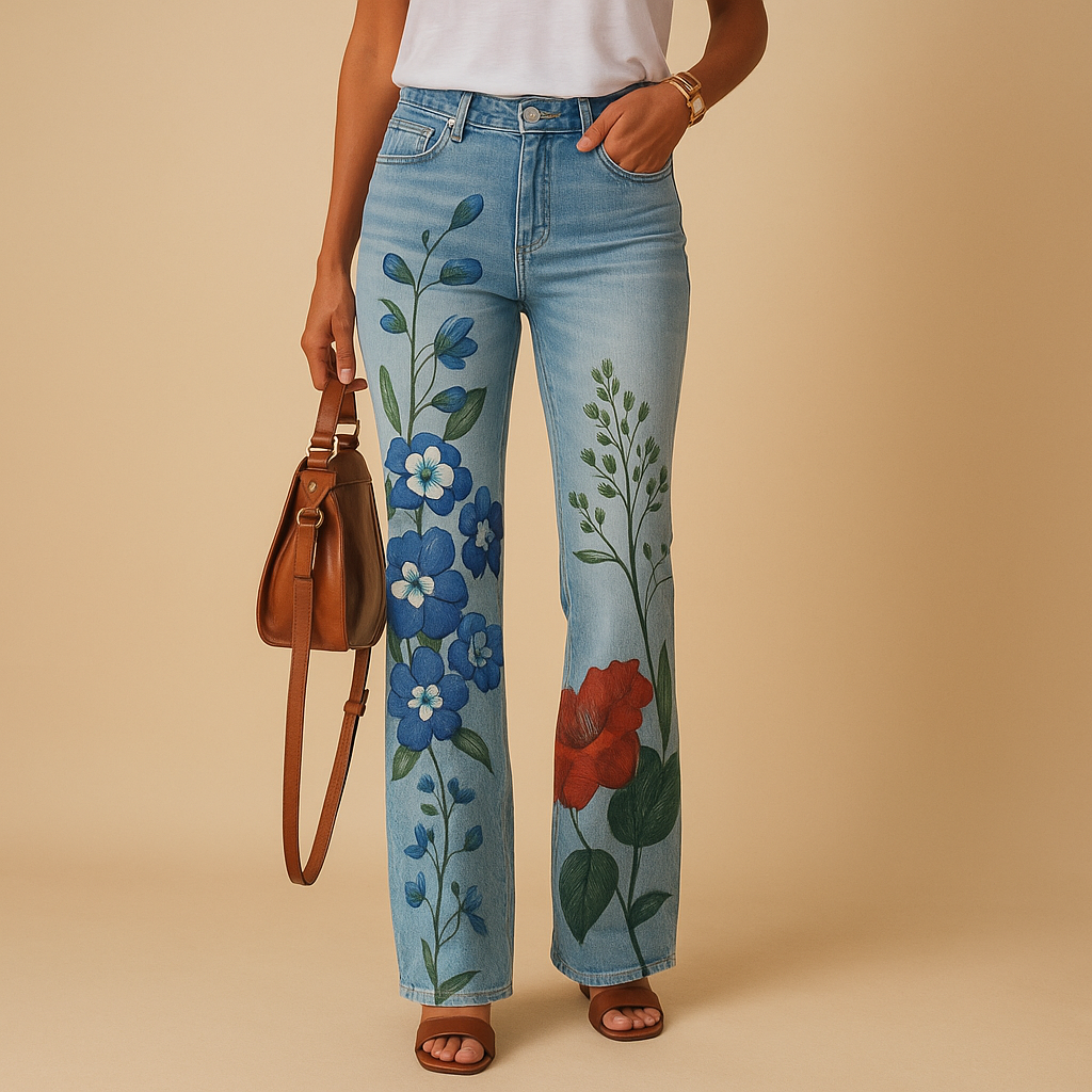 Yara Women's Floral Print Flared Jeans