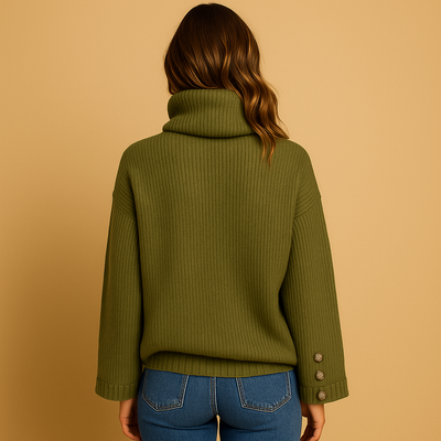 Women's Knitted Turtleneck Sweater with Button Accents | Aafke