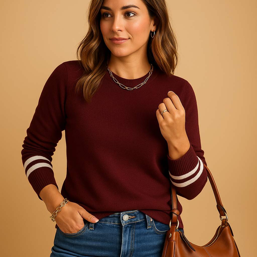 Yara Striped Sleeve Knitted Sweater for Women