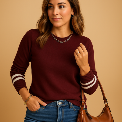 Yara Striped Sleeve Knitted Sweater for Women