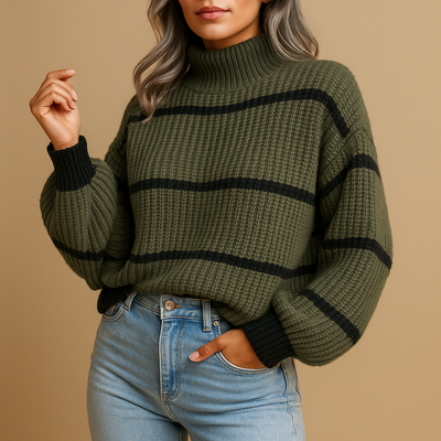 Women's Striped Knitted Turtleneck Sweater | Isa