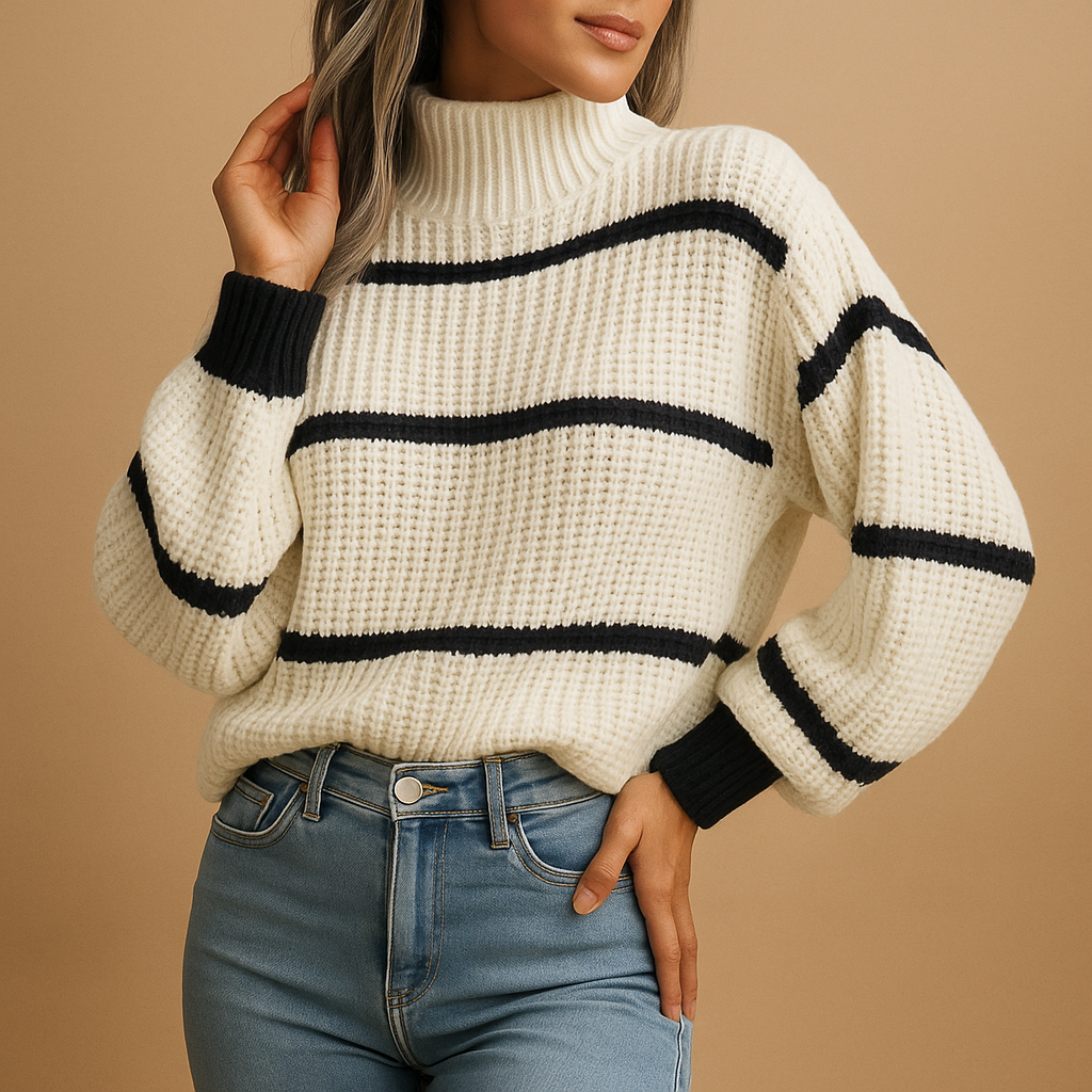Women's Striped Knitted Turtleneck Sweater | Isa