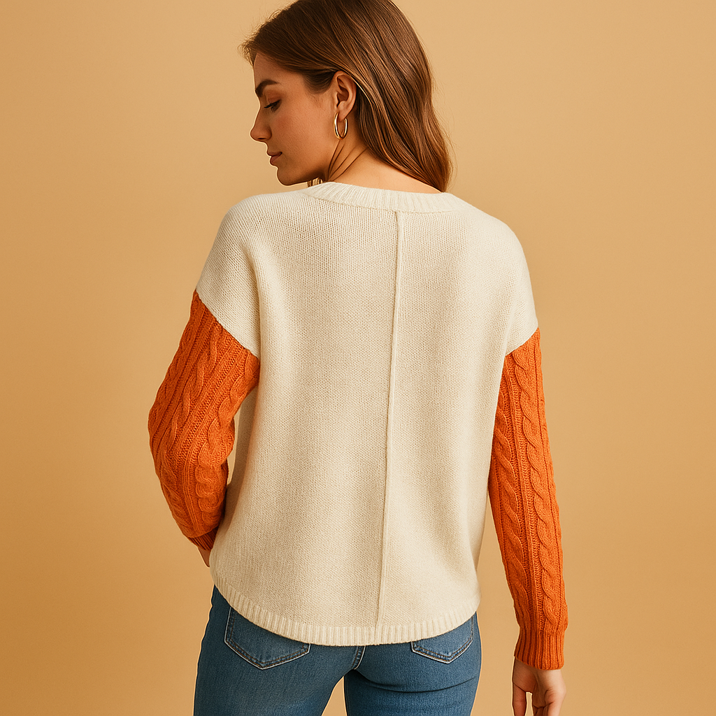 Yara Women's Cable Knit Sweater with Pocket Detail