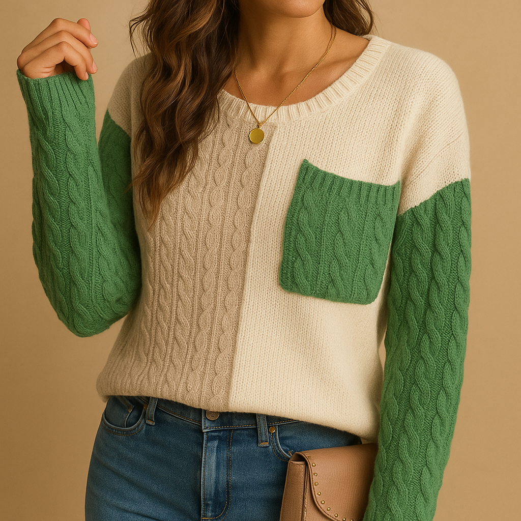 Yara Women's Cable Knit Sweater with Pocket Detail