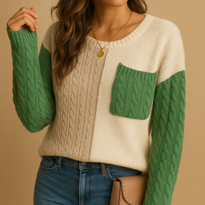 Yara Women's Cable Knit Sweater with Pocket Detail