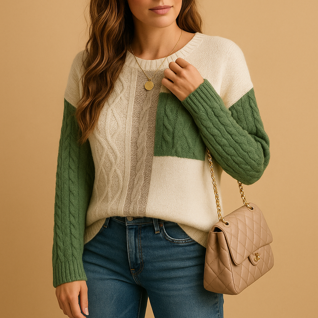 Yara Women's Cable Knit Sweater with Pocket Detail