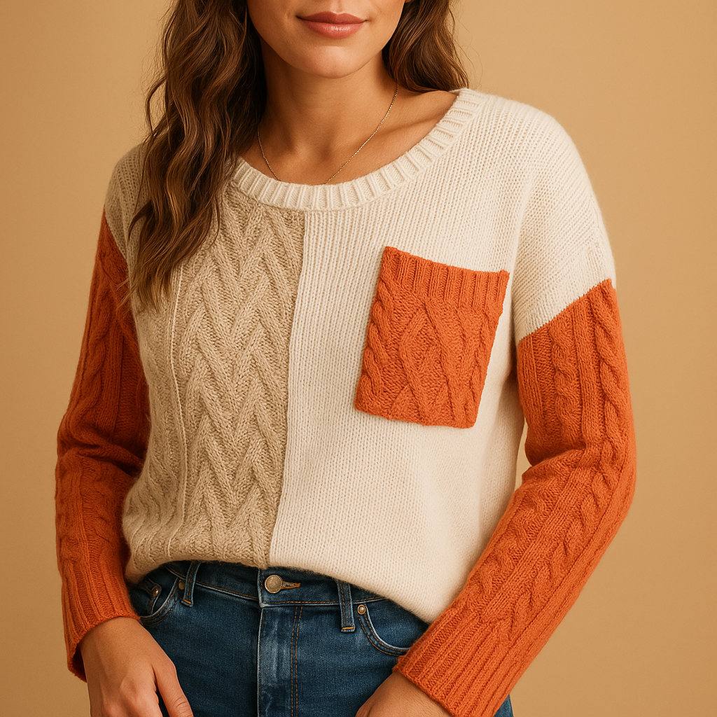Yara Women's Cable Knit Sweater with Pocket Detail