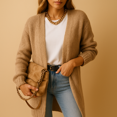 Open Front Classic Women's Knitted Cardigan | Evelien