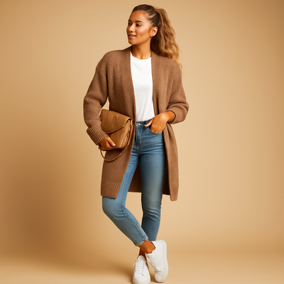 Open Front Classic Women's Knitted Cardigan | Evelien