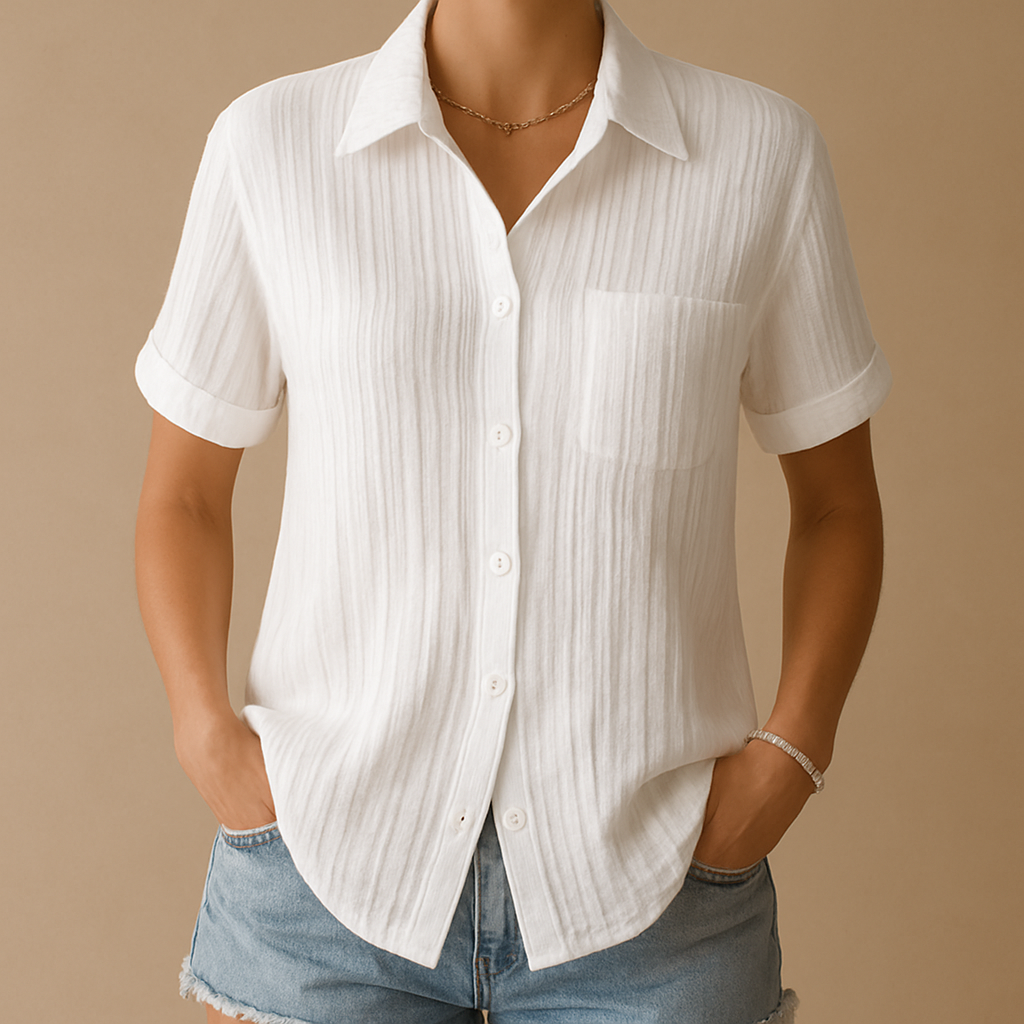 Women's Classic Short-Sleeve Cotton Blouse | Lieke