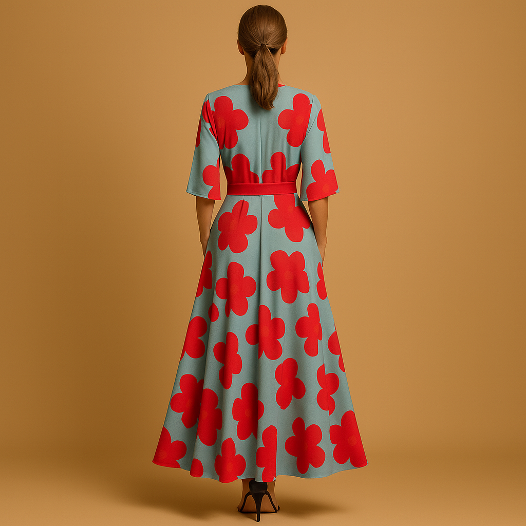 Women's Floral Maxi Dress with V-Neck and Pockets | Fleur