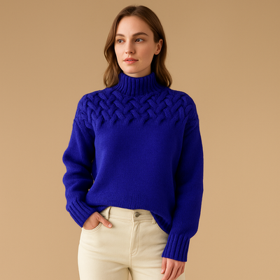 Elise Women's Long Knitted Sweater with Collar
