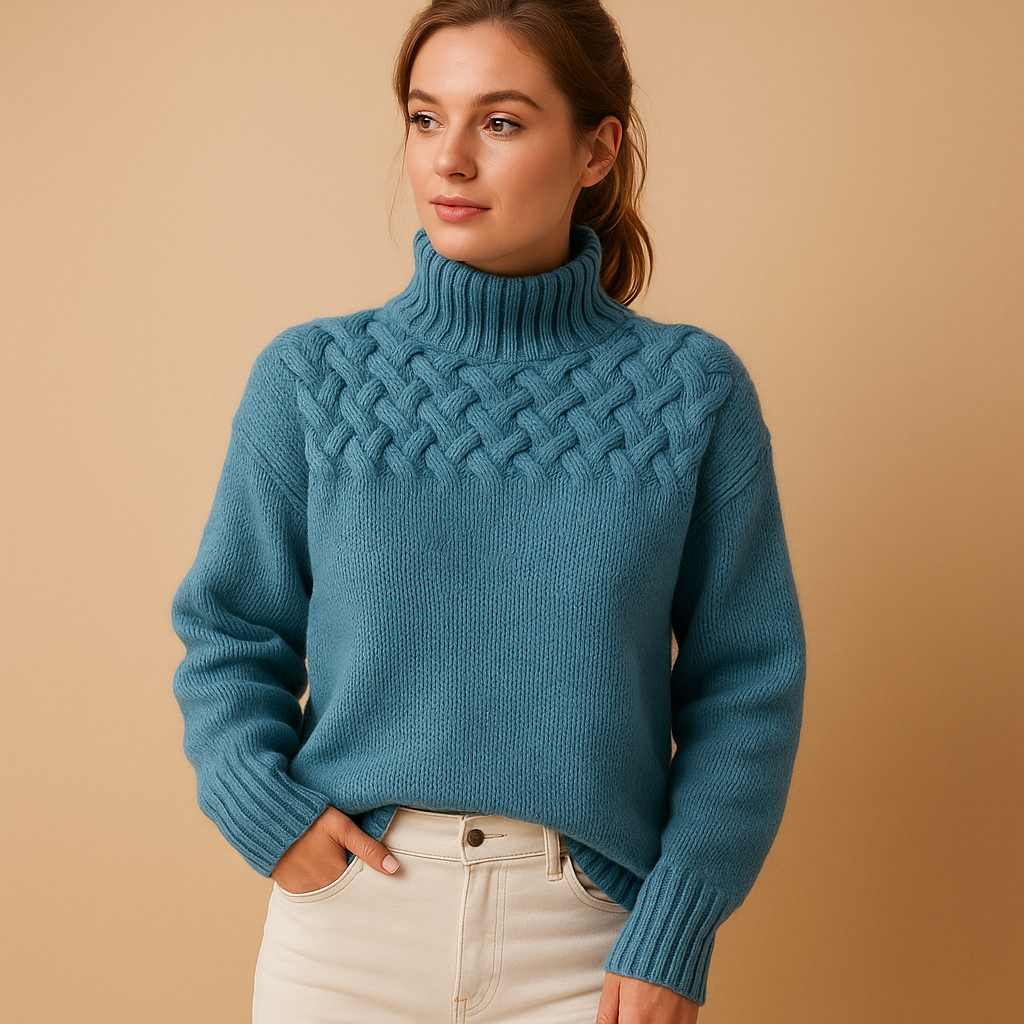 Elise Women's Long Knitted Sweater with Collar