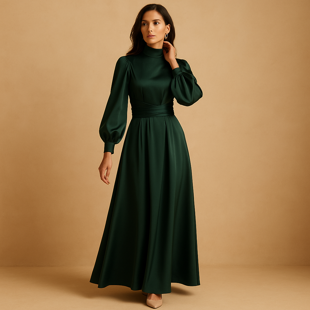 Thalita Women's Elegant Cut Long Dress with Waistband