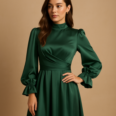 Thalita Women's Elegant Cut Long Dress with Waistband